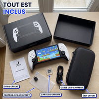 Console portable SF3500 avec étui, câble USB-C, carte SD, protège-écran et guide offerts